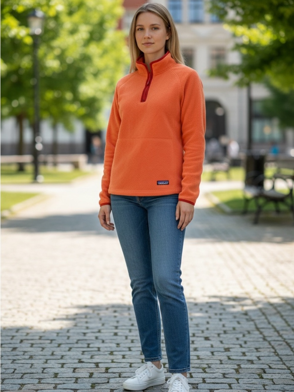 Patagonia Women’s Synchilla Marsupial Orange Quarter-Zip Fleece Pullover Large